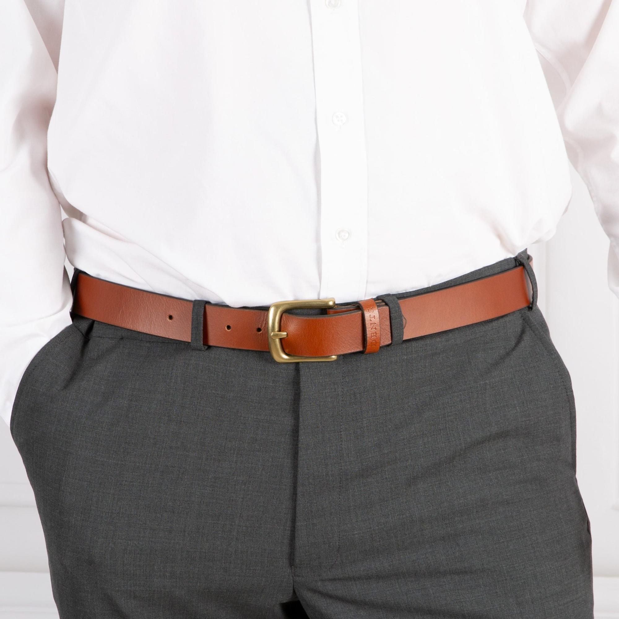 Product image 3 of 3 of Dents Men’s Heritage Lined Full-Grain Leather Belt with Antique Brass Buckle - Tan