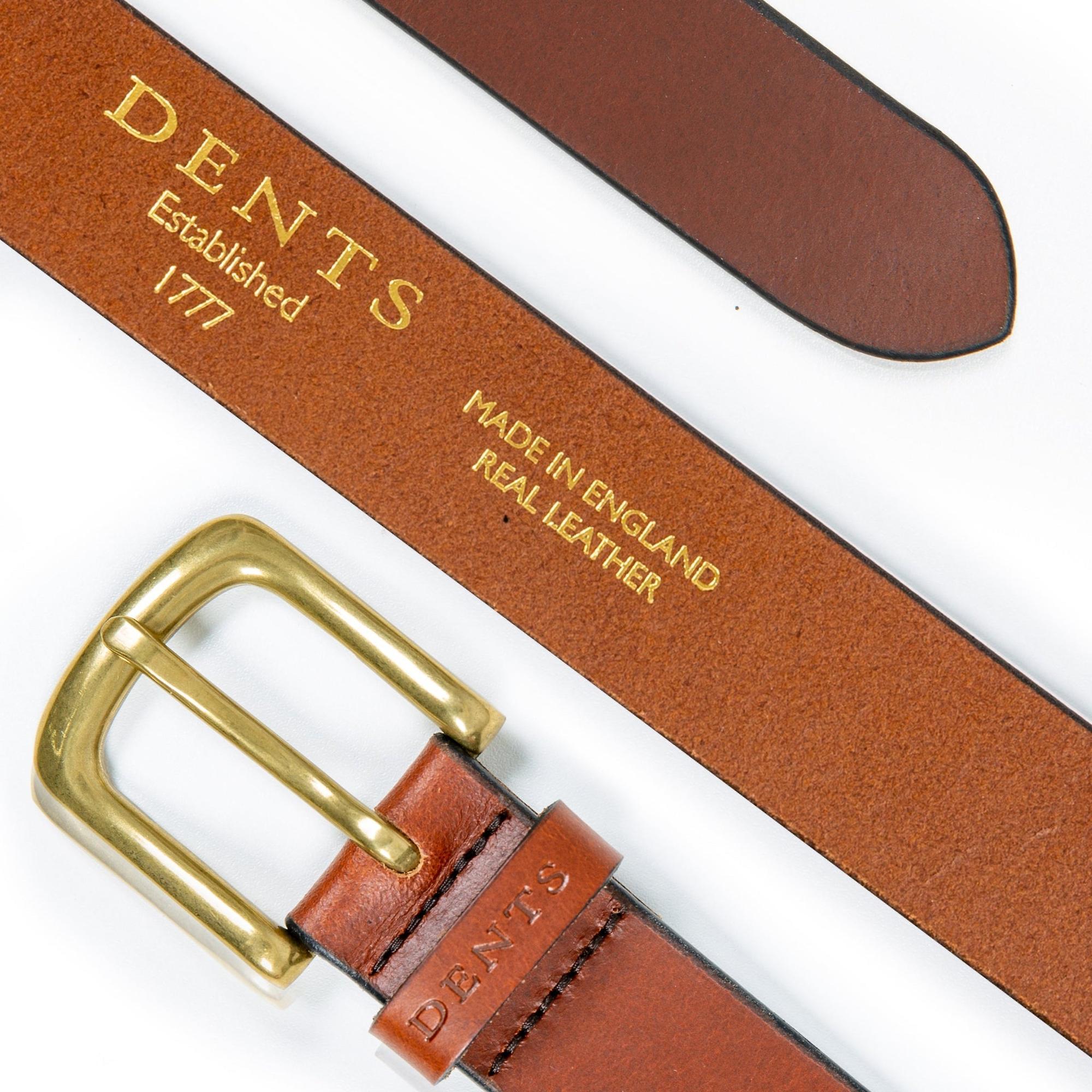 Product image 1 of 3 of Dents Men’s Heritage Lined Full-Grain Leather Belt with Antique Brass Buckle - Tan