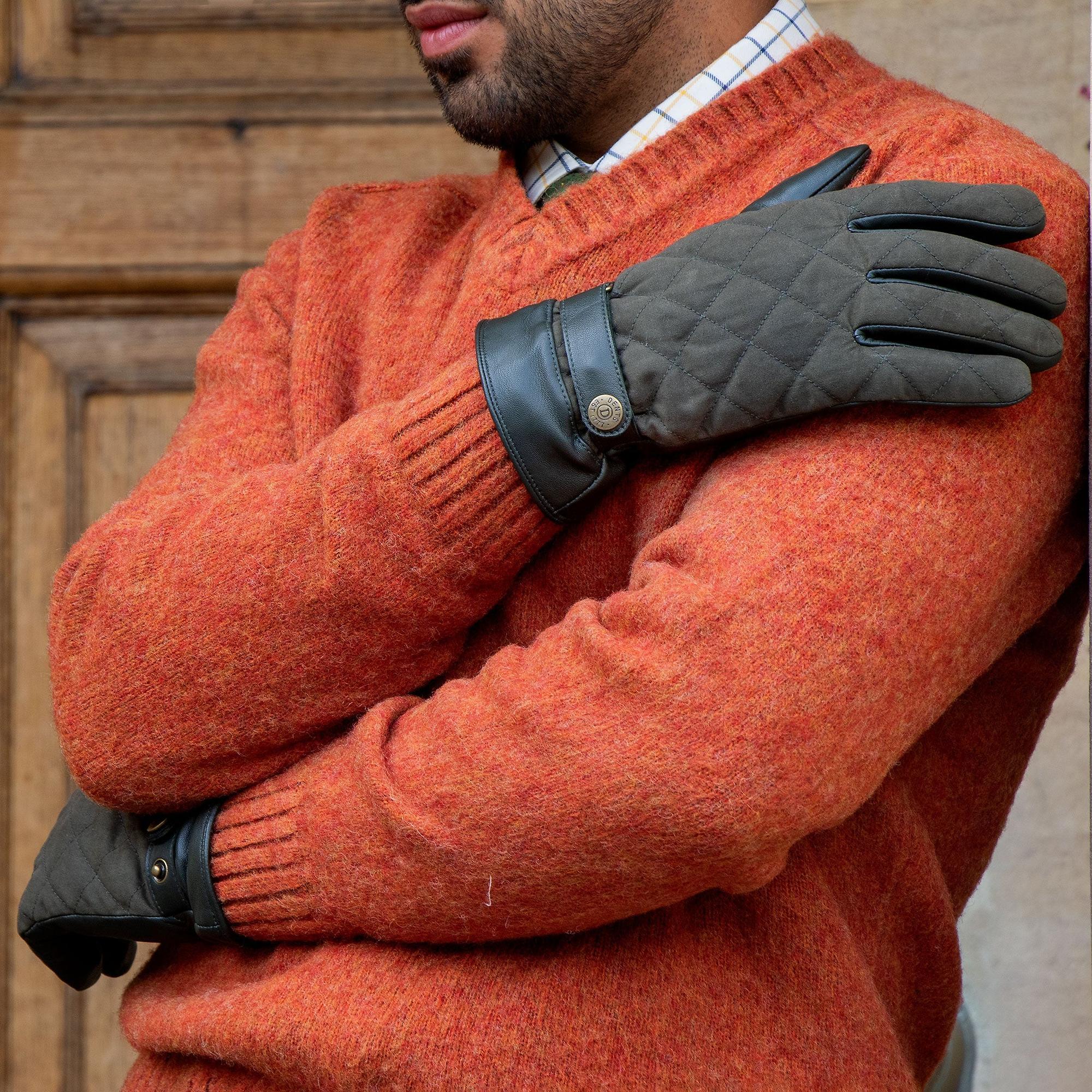 Product image 3 of 12 of Dents Men's Bruton Touchscreen Water-Resistant Fleece-Lined Leather Gloves - Olive