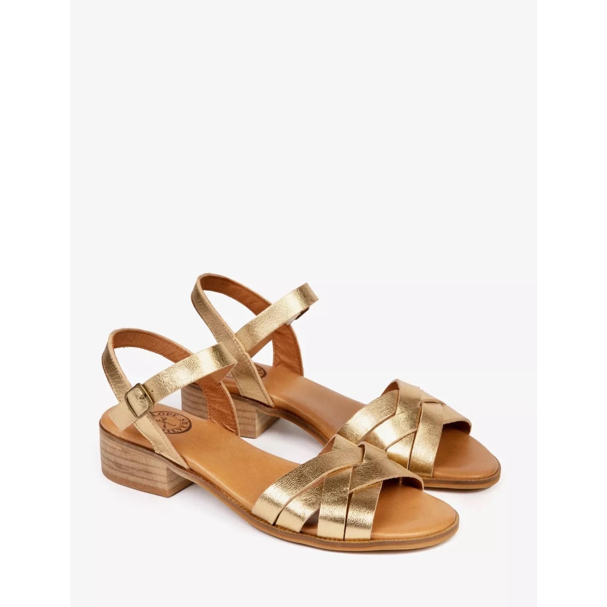 Product image 3 of 7 of Penelope Chilvers Women's Heeled Shepherdess Leather Sandals - Gold