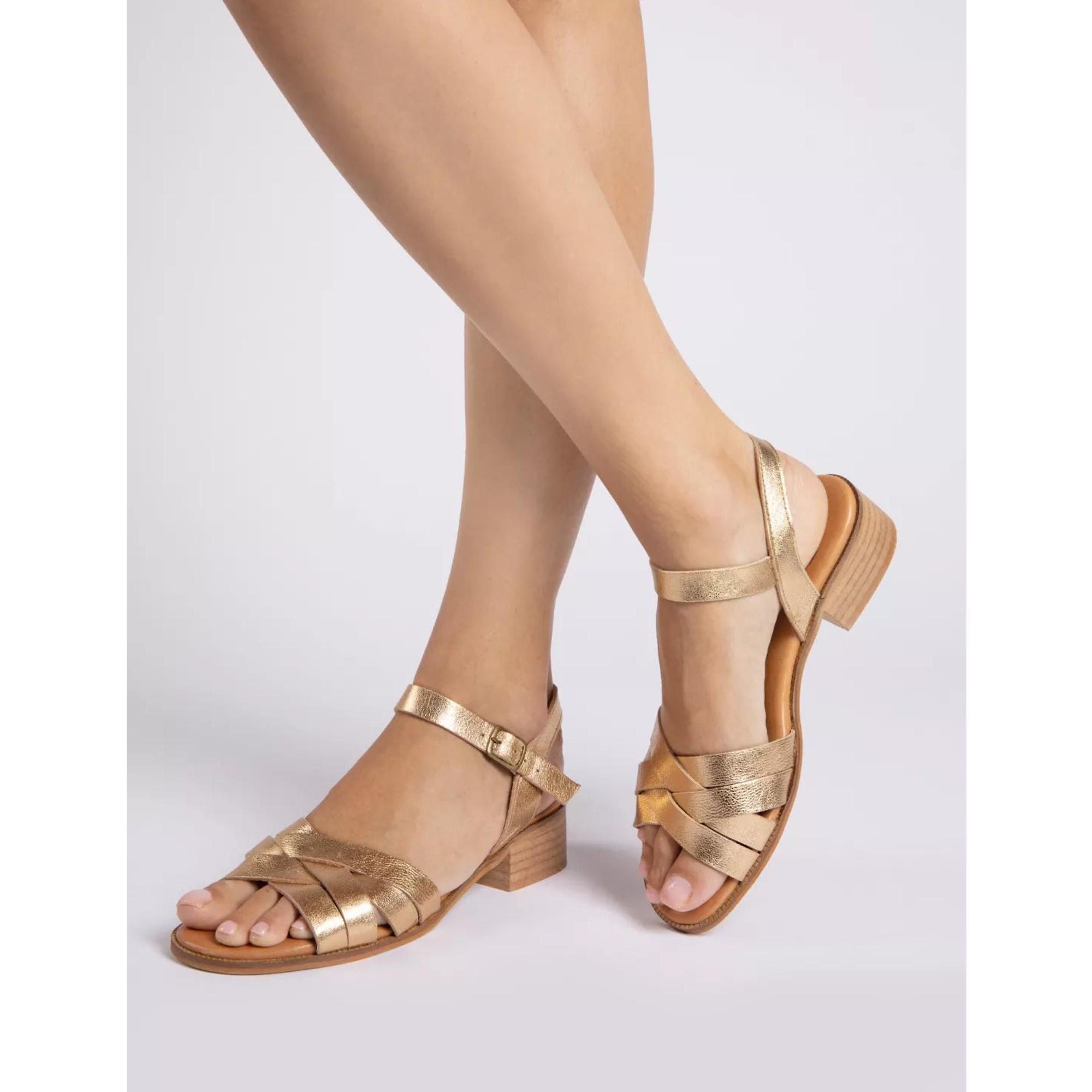 Product image 2 of 7 of Penelope Chilvers Women's Heeled Shepherdess Leather Sandals - Gold