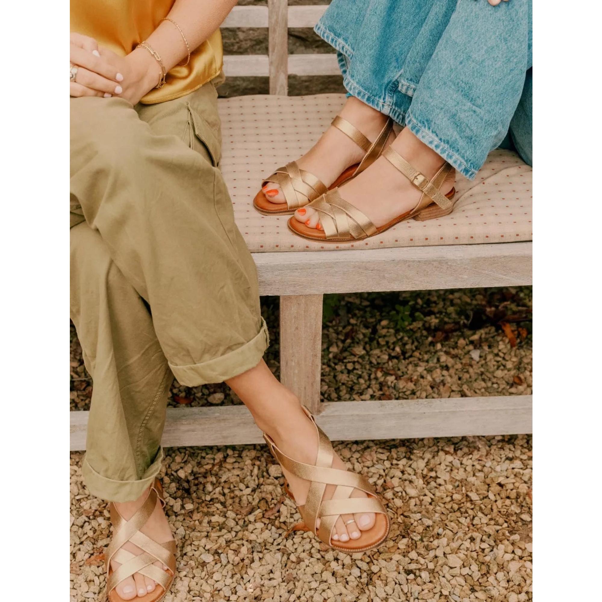 Product image 7 of 7 of Penelope Chilvers Women's Heeled Shepherdess Leather Sandals - Gold