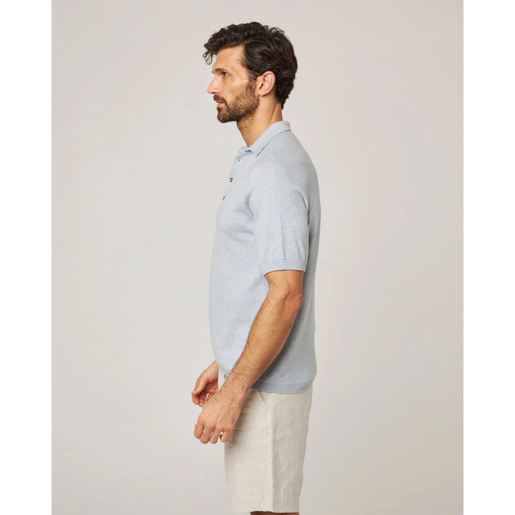 Product image 4 of 8 of Peregrine Men's Jones Made In England Cotton Polo Shirt 2.0 - Washed Denim