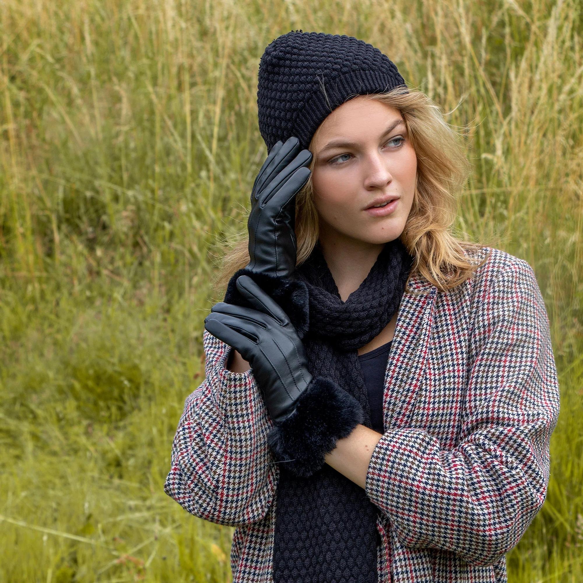 Product image 2 of 2 of Dents Women's Sarah Touchscreen Leather Gloves with Faux Fur Cuffs - Black