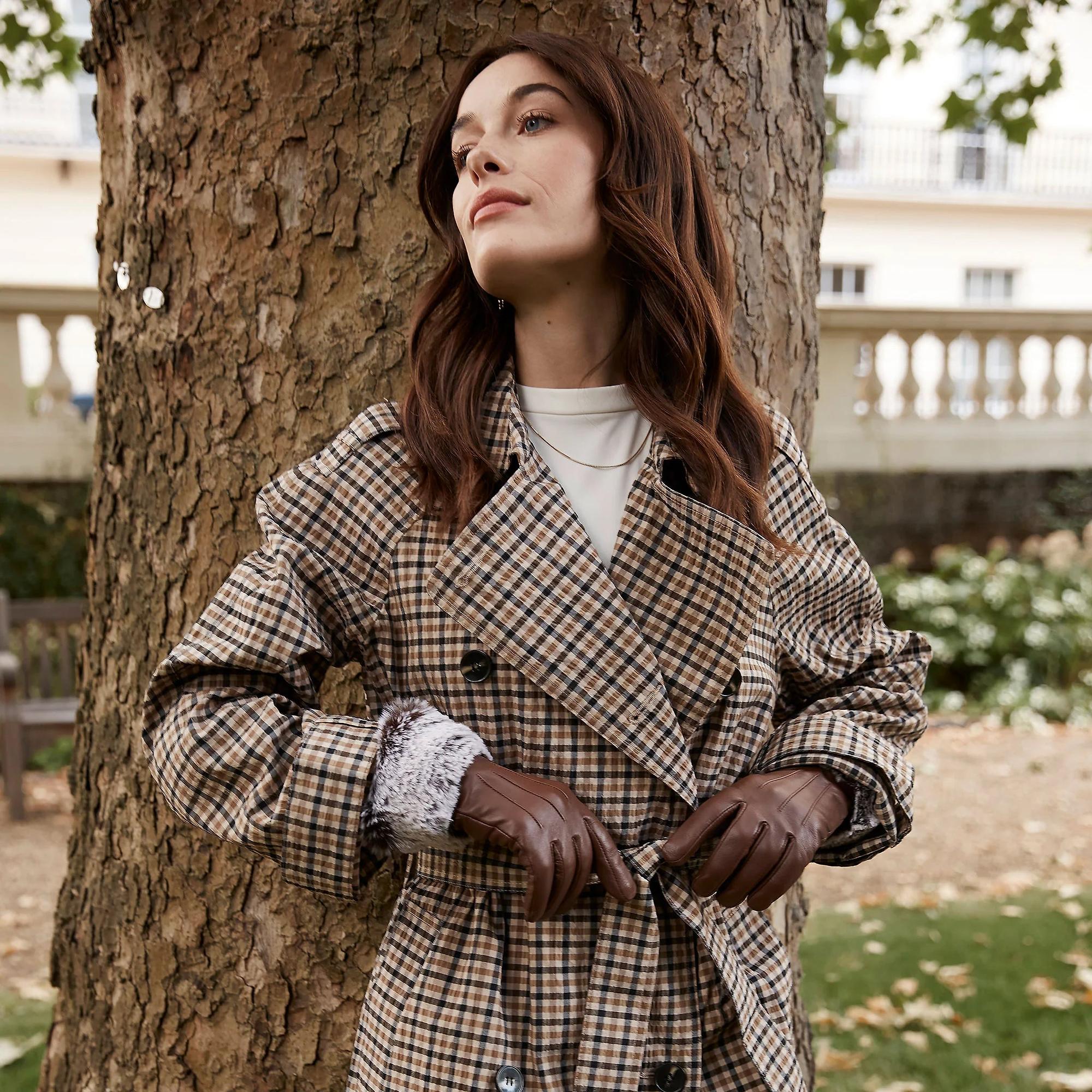 Product image 3 of 4 of Dents Women's Sarah Touchscreen Leather Gloves with Faux Fur Cuffs - Chestnut