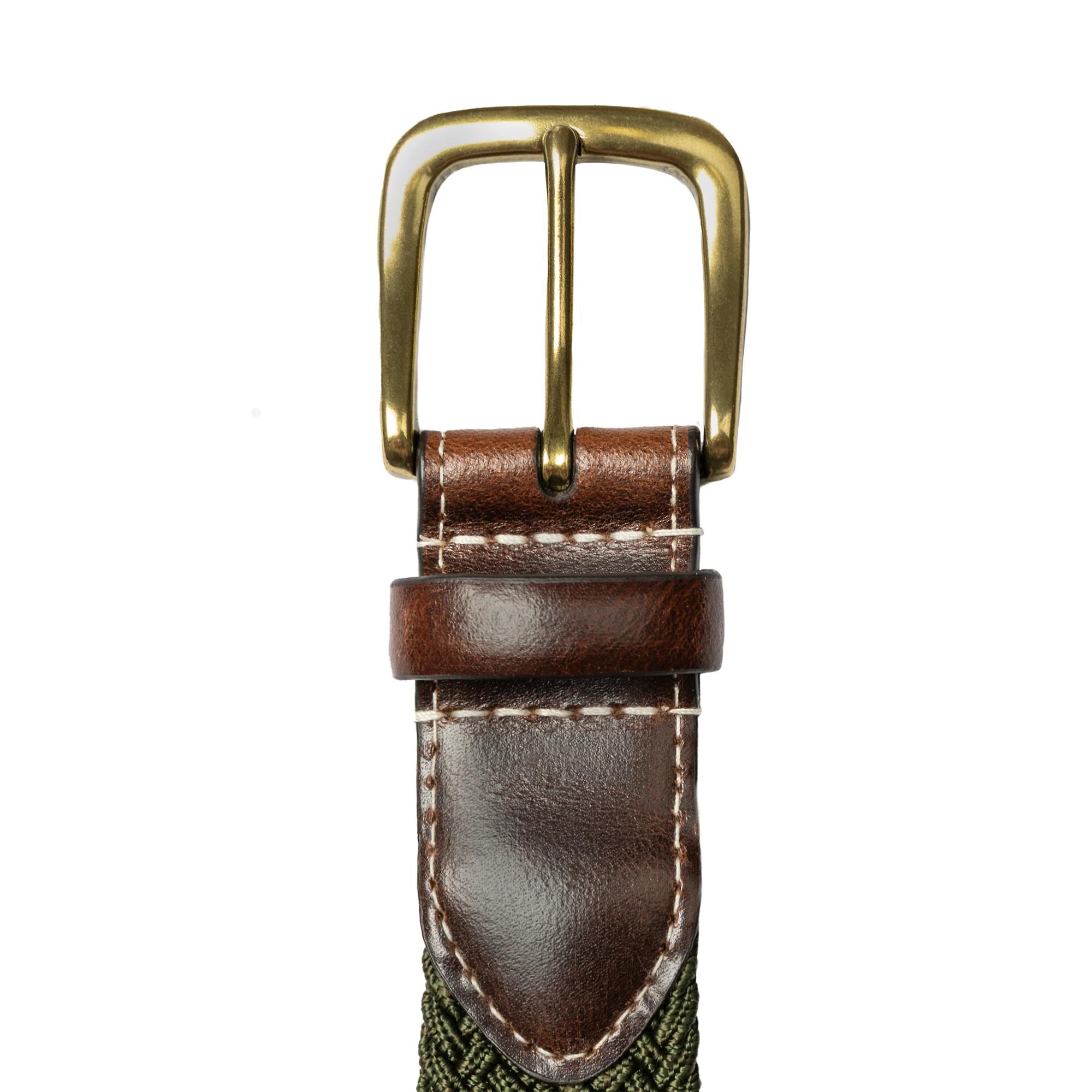 Product image 5 of 6 of Dents Men's Woven Stretch Belt with Antique Brushed Gold Buckle - Olive