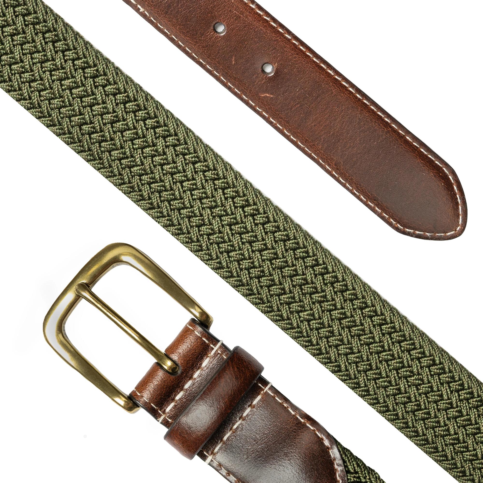 Product image 6 of 6 of Dents Men's Woven Stretch Belt with Antique Brushed Gold Buckle - Olive