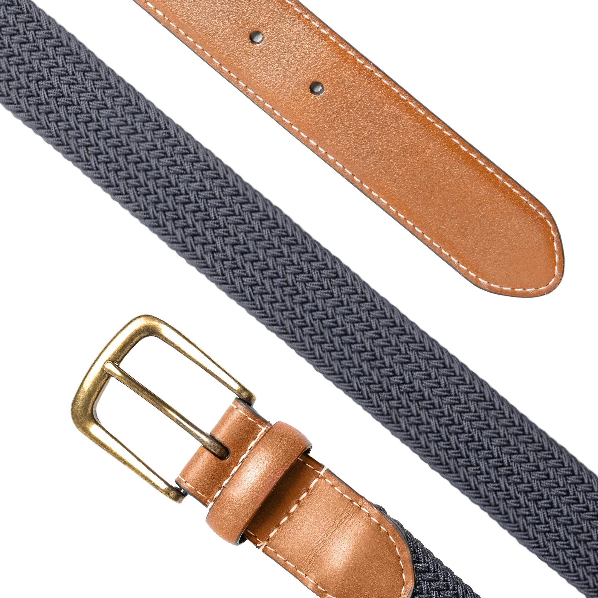 Product image 6 of 6 of Dents Men's Woven Stretch Belt with Antique Brushed Gold Buckle - Navy