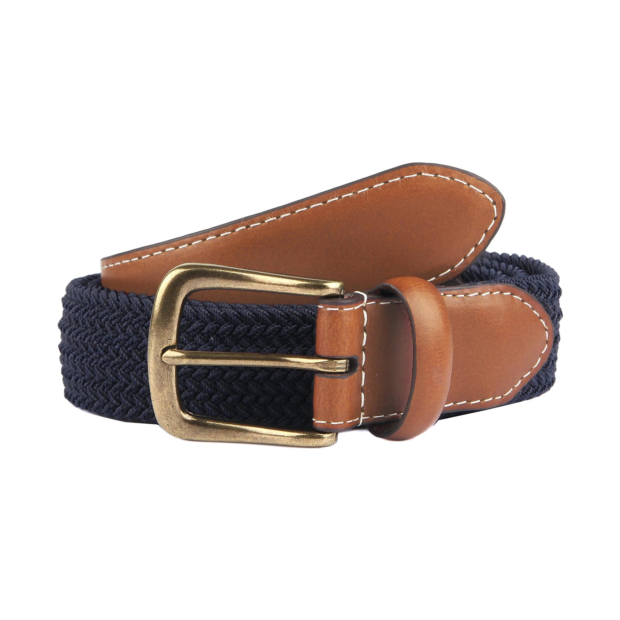Product image 1 of 6 of Dents Men's Woven Stretch Belt with Antique Brushed Gold Buckle - Navy