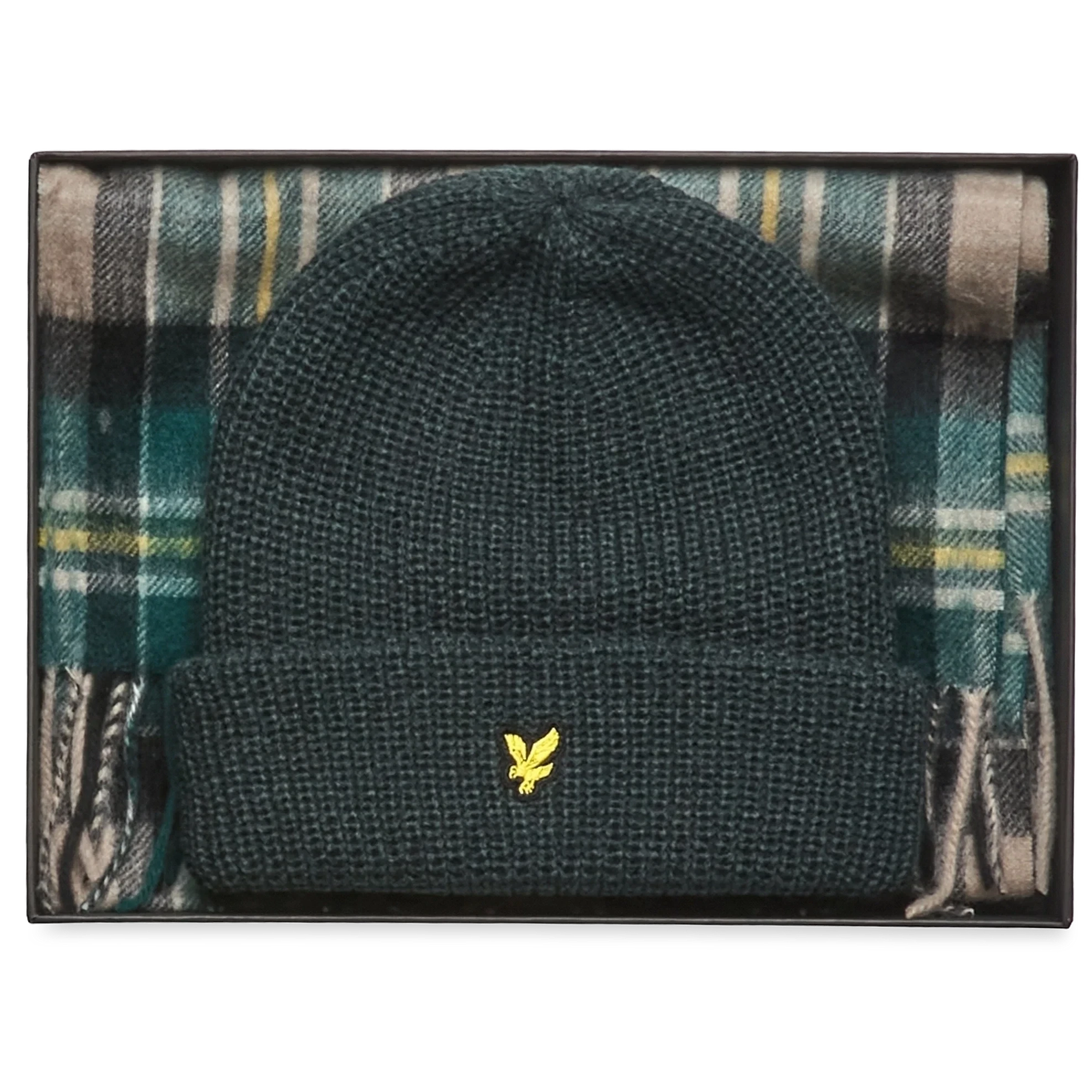 Product image 1 of 7 of Lyle & Scott Men's Lambswool Blend Checked Scarf & Beanie Gift Set - Argyle Teal