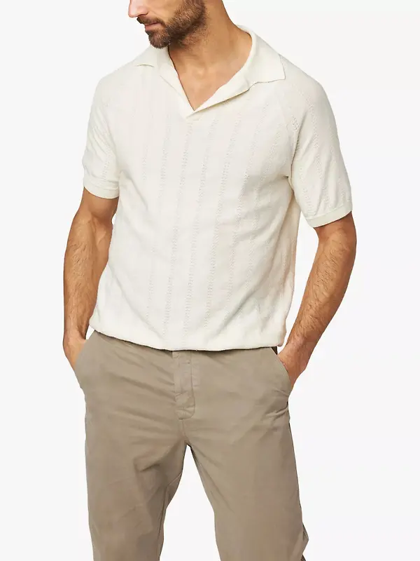 Peregrine Men's Alma Seersucker Knitted Made In England Polo Shirt - White Image 2
