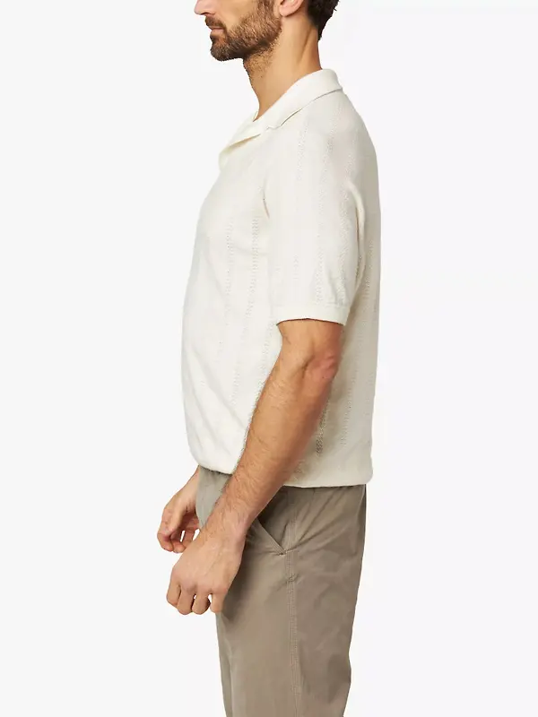 Peregrine Men's Alma Seersucker Knitted Made In England Polo Shirt - White Image 5