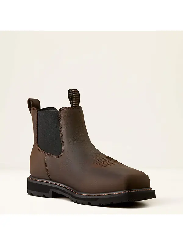 Ariat Men's Groundrancher Chelsea Wide Square Steel Toe Work Boots - Dark Brown Image 2