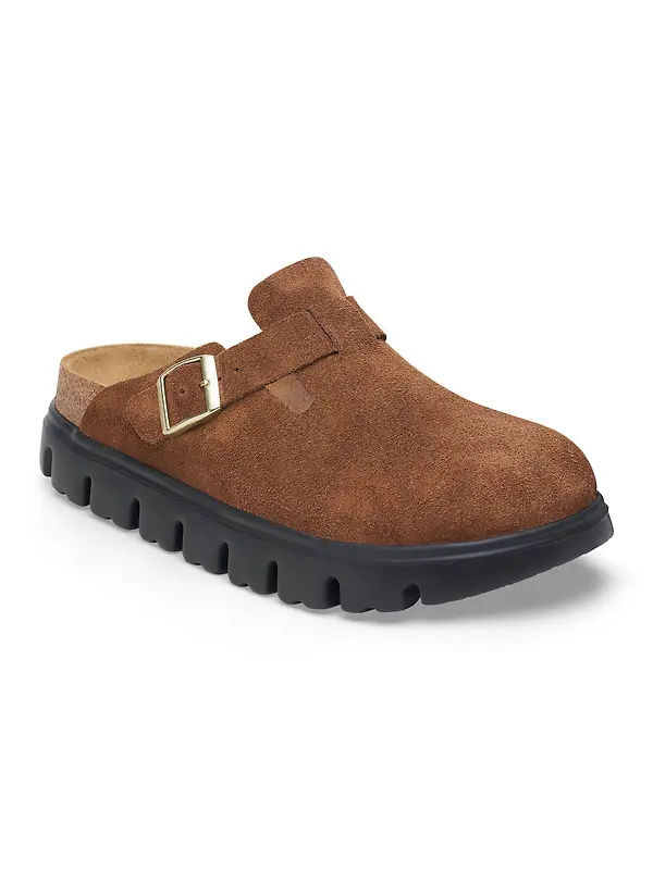 Birkenstock Women's Boston Chunky Suede Leather Narrow Clogs - Dark Tea/ Black Image 1