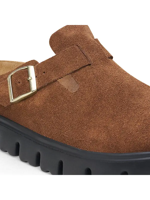 Birkenstock Women's Boston Chunky Suede Leather Narrow Clogs - Dark Tea/ Black Image 8