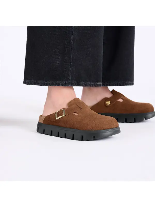 Birkenstock Women's Boston Chunky Suede Leather Narrow Clogs - Dark Tea/ Black Image 2