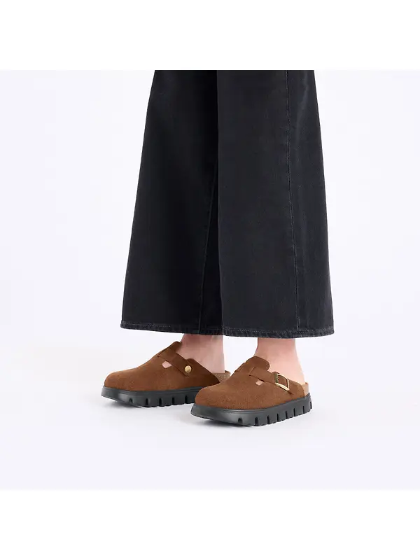 Birkenstock Women's Boston Chunky Suede Leather Narrow Clogs - Dark Tea/ Black Image 3