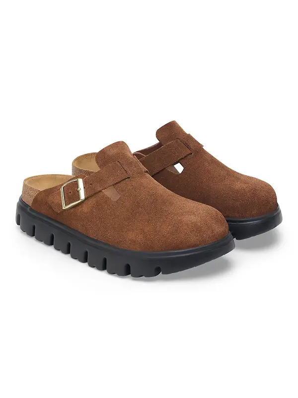 Birkenstock Women's Boston Chunky Suede Leather Narrow Clogs - Dark Tea/ Black Image 6