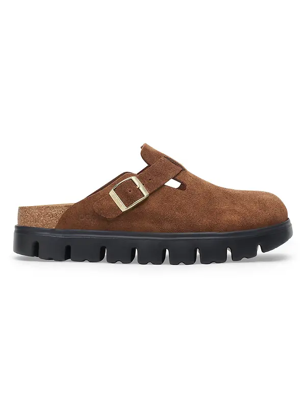 Birkenstock Women's Boston Chunky Suede Leather Narrow Clogs - Dark Tea/ Black Image 5