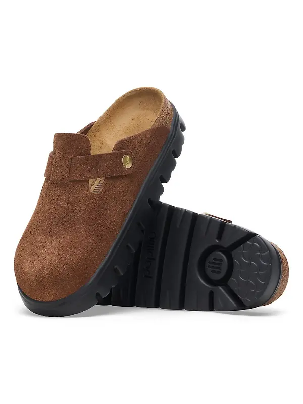 Birkenstock Women's Boston Chunky Suede Leather Narrow Clogs - Dark Tea/ Black Image 7