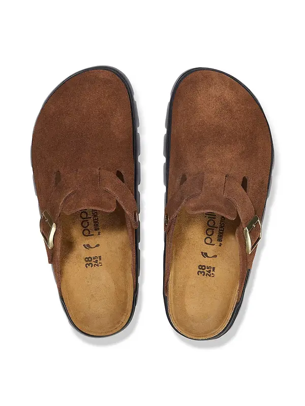 Birkenstock Women's Boston Chunky Suede Leather Narrow Clogs - Dark Tea/ Black Image 4