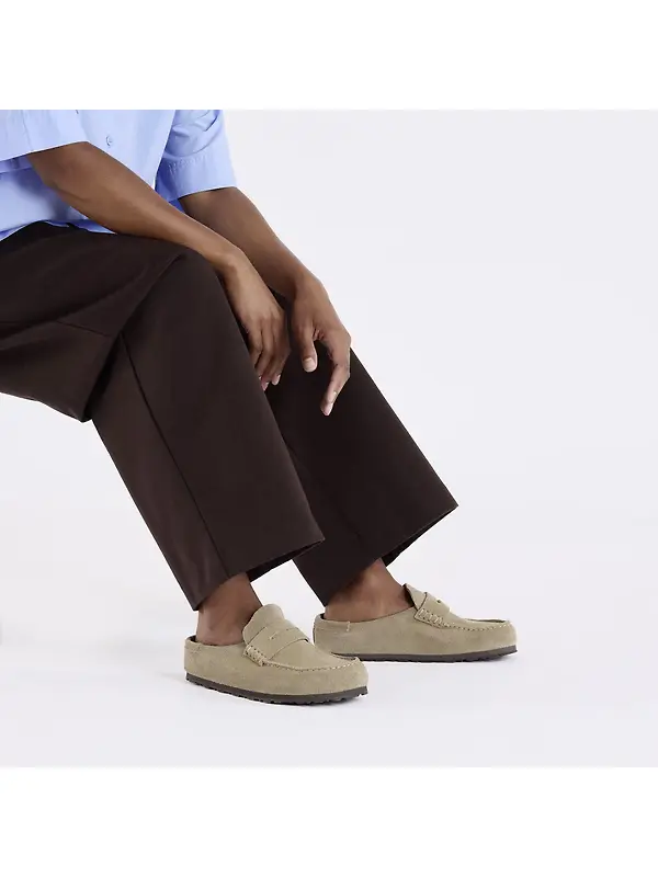 Birkenstock Unisex Naples Wrapped Suede Leather Regular Clogs - Taupe Image 2