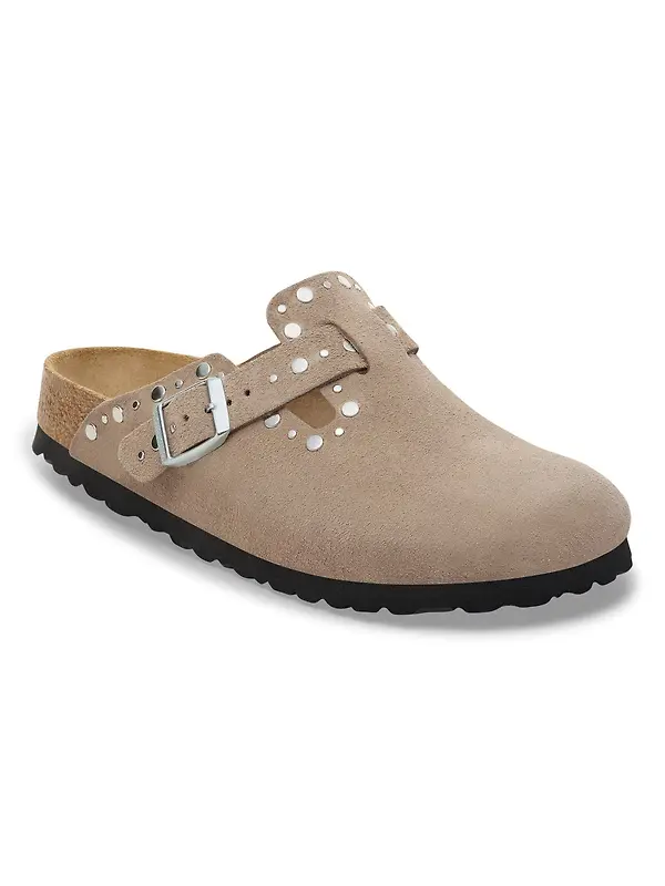 Birkenstock Women's Boston Rivets Suede Leather Narrow Clogs - Taupe Image 1