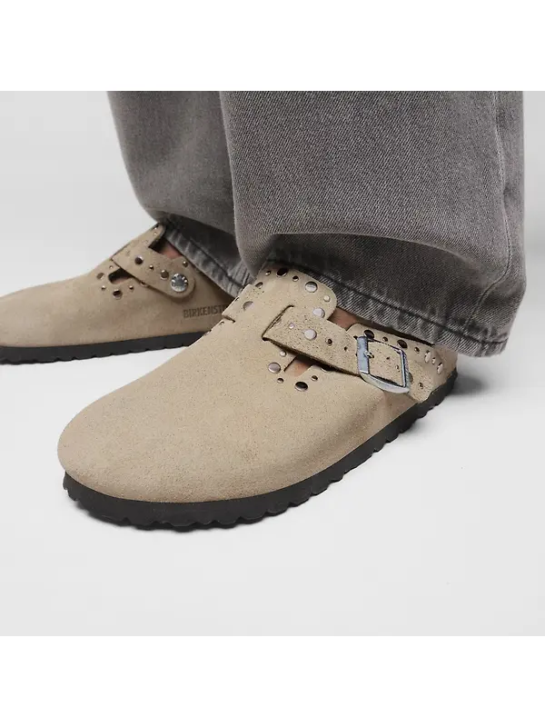 Birkenstock Women's Boston Rivets Suede Leather Narrow Clogs - Taupe Image 2