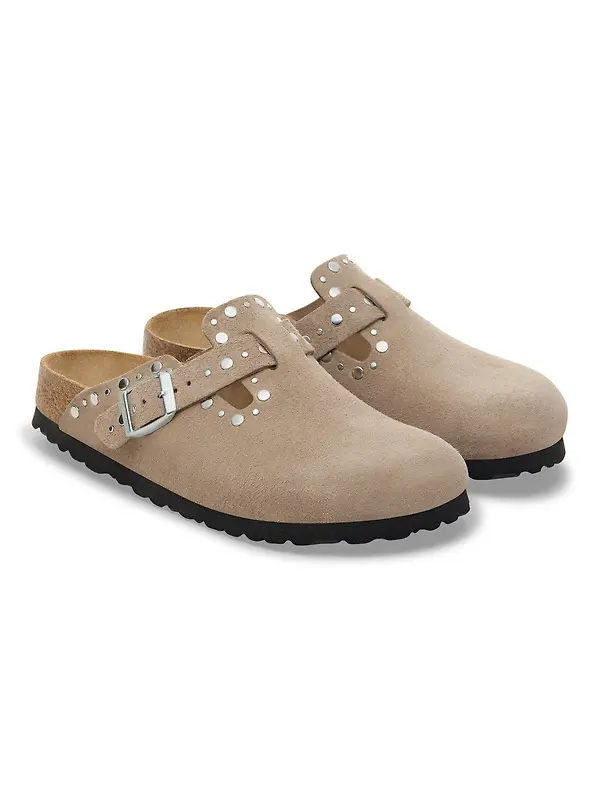 Birkenstock Women's Boston Rivets Suede Leather Narrow Clogs - Taupe Image 7