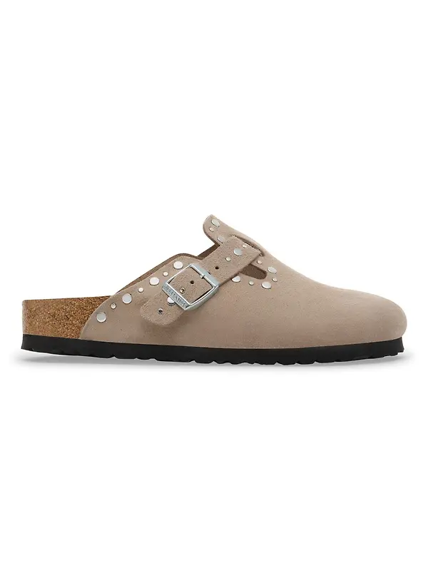 Birkenstock Women's Boston Rivets Suede Leather Narrow Clogs - Taupe Image 5