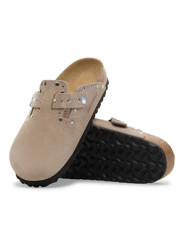Birkenstock Women's Boston Rivets Suede Leather Narrow Clogs - Taupe Image 6