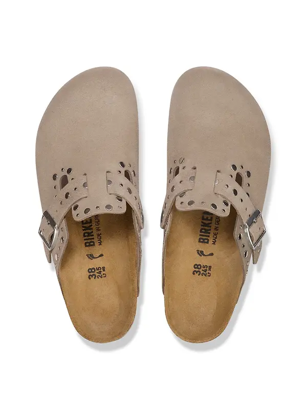 Birkenstock Women's Boston Rivets Suede Leather Narrow Clogs - Taupe Image 4
