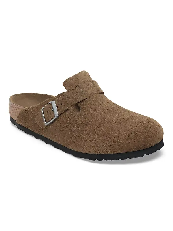 Birkenstock Boston Soft Footbed Suede Leather Narrow Clogs - Dark Tea Tonal Image 1