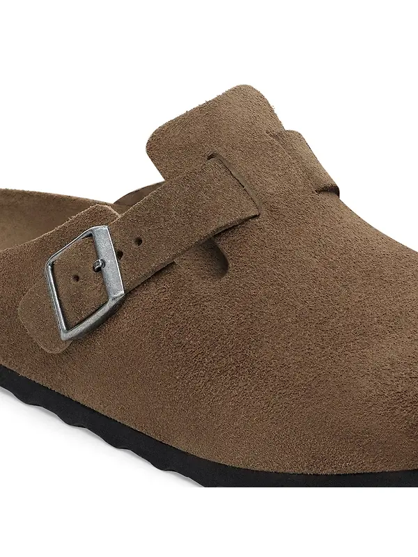 Birkenstock Boston Soft Footbed Suede Leather Narrow Clogs - Dark Tea Tonal Image 8