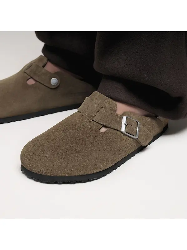 Birkenstock Boston Soft Footbed Suede Leather Narrow Clogs - Dark Tea Tonal Image 4