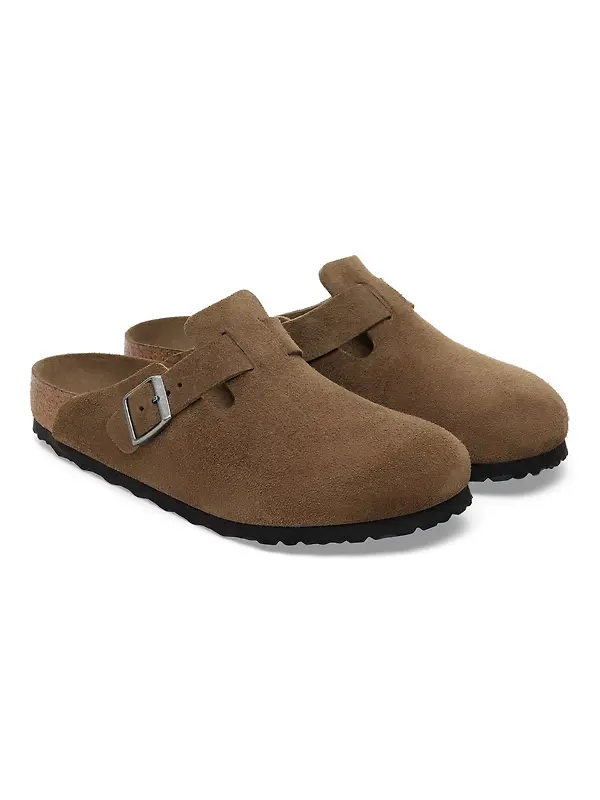 Birkenstock Boston Soft Footbed Suede Leather Narrow Clogs - Dark Tea Tonal Image 7