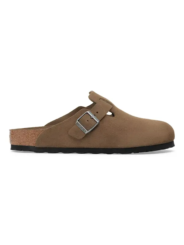 Birkenstock Boston Soft Footbed Suede Leather Narrow Clogs - Dark Tea Tonal Image 3