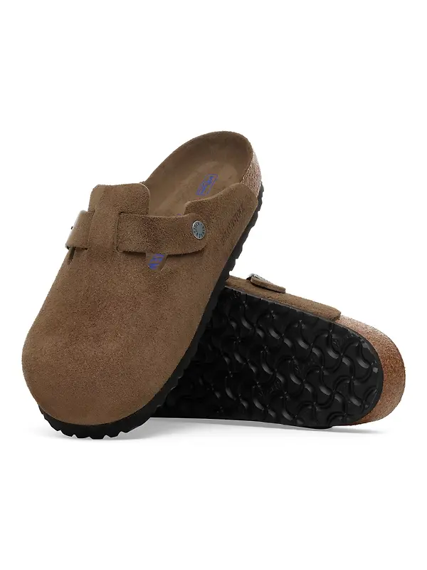 Birkenstock Boston Soft Footbed Suede Leather Narrow Clogs - Dark Tea Tonal Image 6