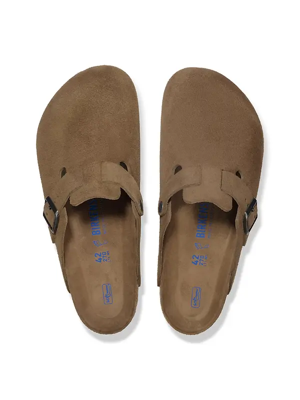 Birkenstock Boston Soft Footbed Suede Leather Narrow Clogs - Dark Tea Tonal Image 2
