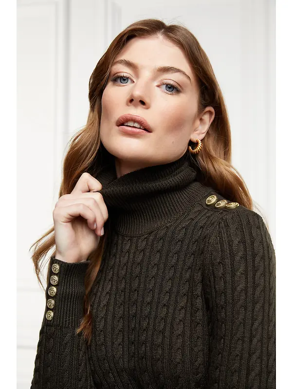 Holland Cooper Women's Seattle Roll Neck Cable Knit - Fern Green Image 4