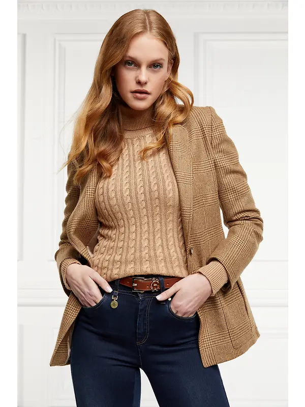 Holland Cooper Women's Seattle Roll Neck Cable Knit - Dark Camel Marl Image 6