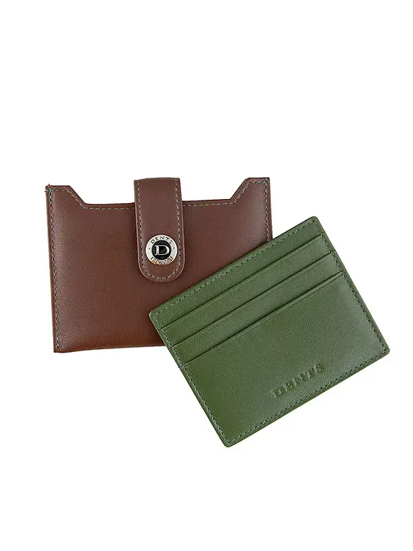 Dents Men's Eden Smooth Nappa Leather Card Holder with RFID Blocking and Case - English Tan/Olive Image 1