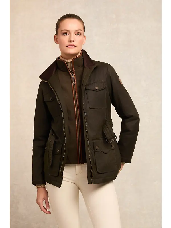 Holland Cooper Women's Belted Waxed Jacket - Dark Olive Image 3