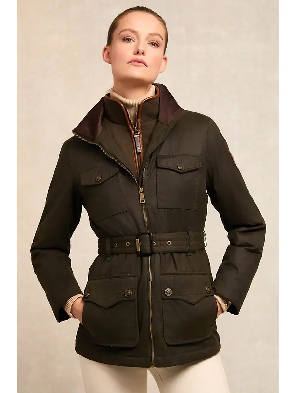 Holland Cooper Women's Belted Waxed Jacket - Dark Olive Image 2