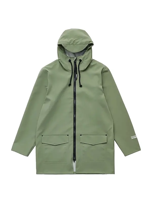 Stutterheim Stockholm Lightweight Patch Raincoat - Matte Dry Green Image 1