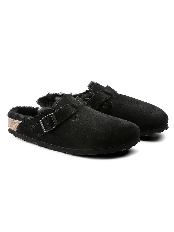 Birkenstock Boston Shearling Suede Leather Regular Clogs - Black Image 8