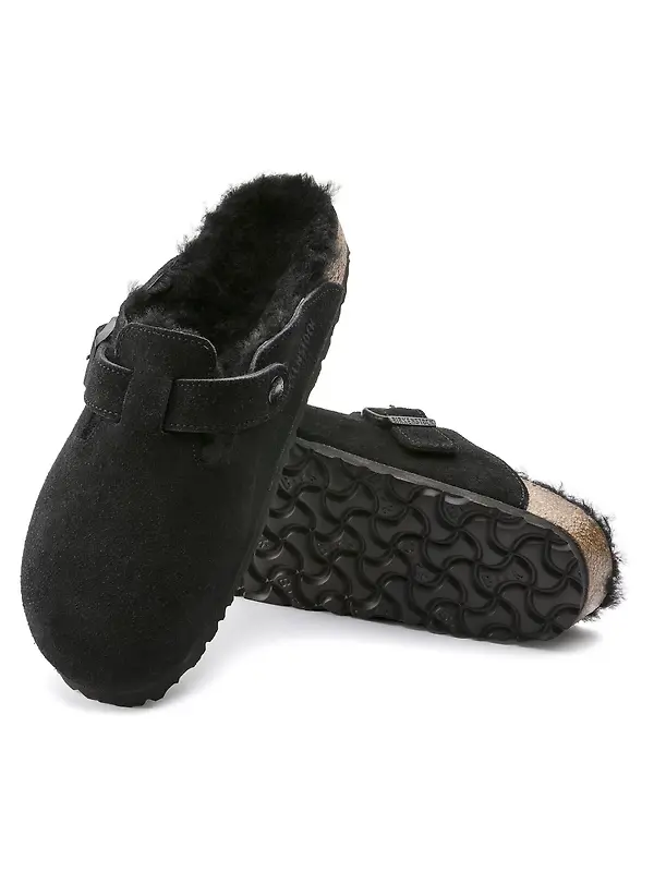 Birkenstock Boston Shearling Suede Leather Regular Clogs - Black Image 9