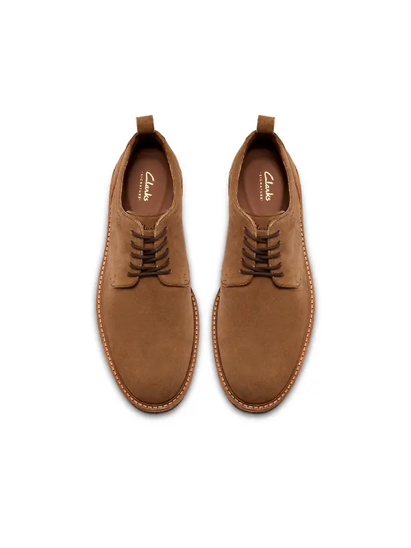 Clarks Men's Aldwin Lace Derby Shoes - Tan Suede Image 6