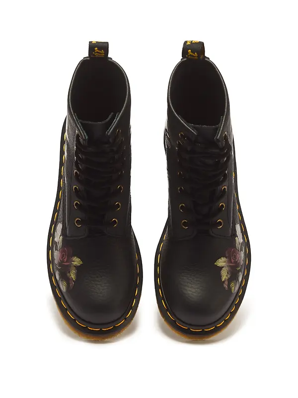 Dr. Martens Women's 1460 Decayed Roses Classic Tumbled Nappa 8 Eye Boots - Black Image 3