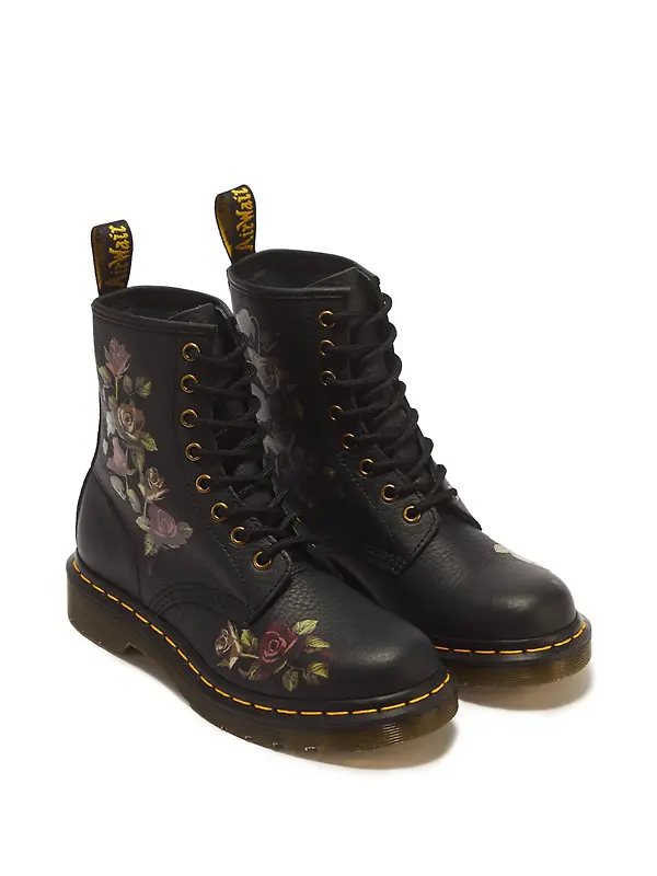 Dr. Martens Women's 1460 Decayed Roses Classic Tumbled Nappa 8 Eye Boots - Black Image 4